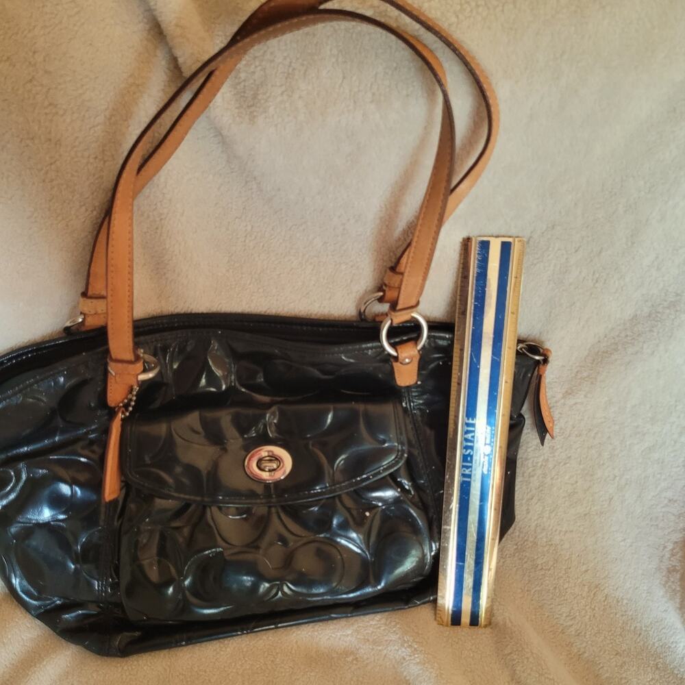 COACH Purse Black Shiny Glossy Patent Leather Shiny Tote Shoulder Purse A+ - Picture 5 of 6